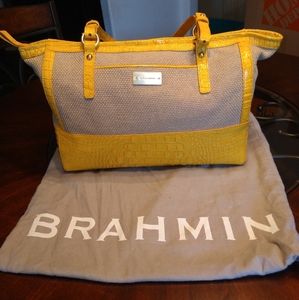 Brahmin Yellow Croc & Tan Canzas Medium Purse